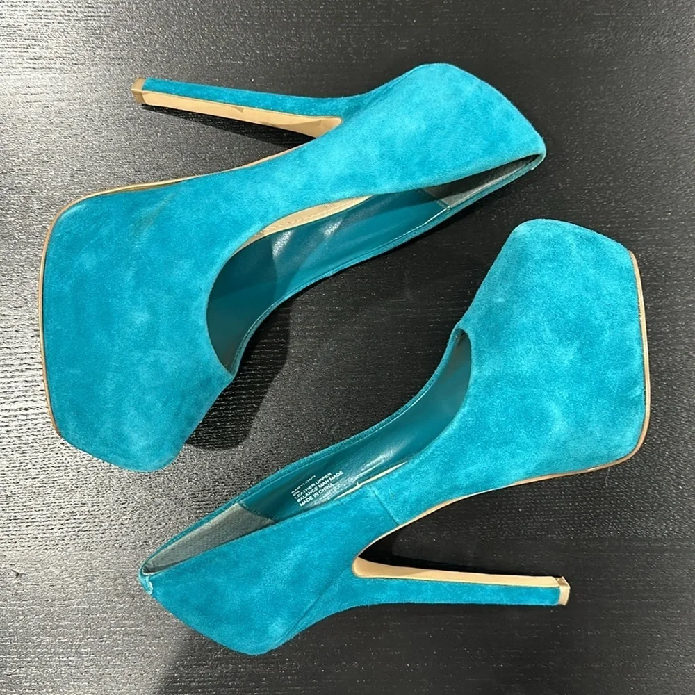 Steve Madden Babylonn Teal Suede Platform Heels - 8